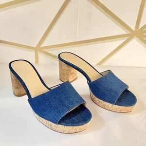 Veronica Beard Women Dali Denim Cork Platform Mules Sandals Heels Shoes Sz 8